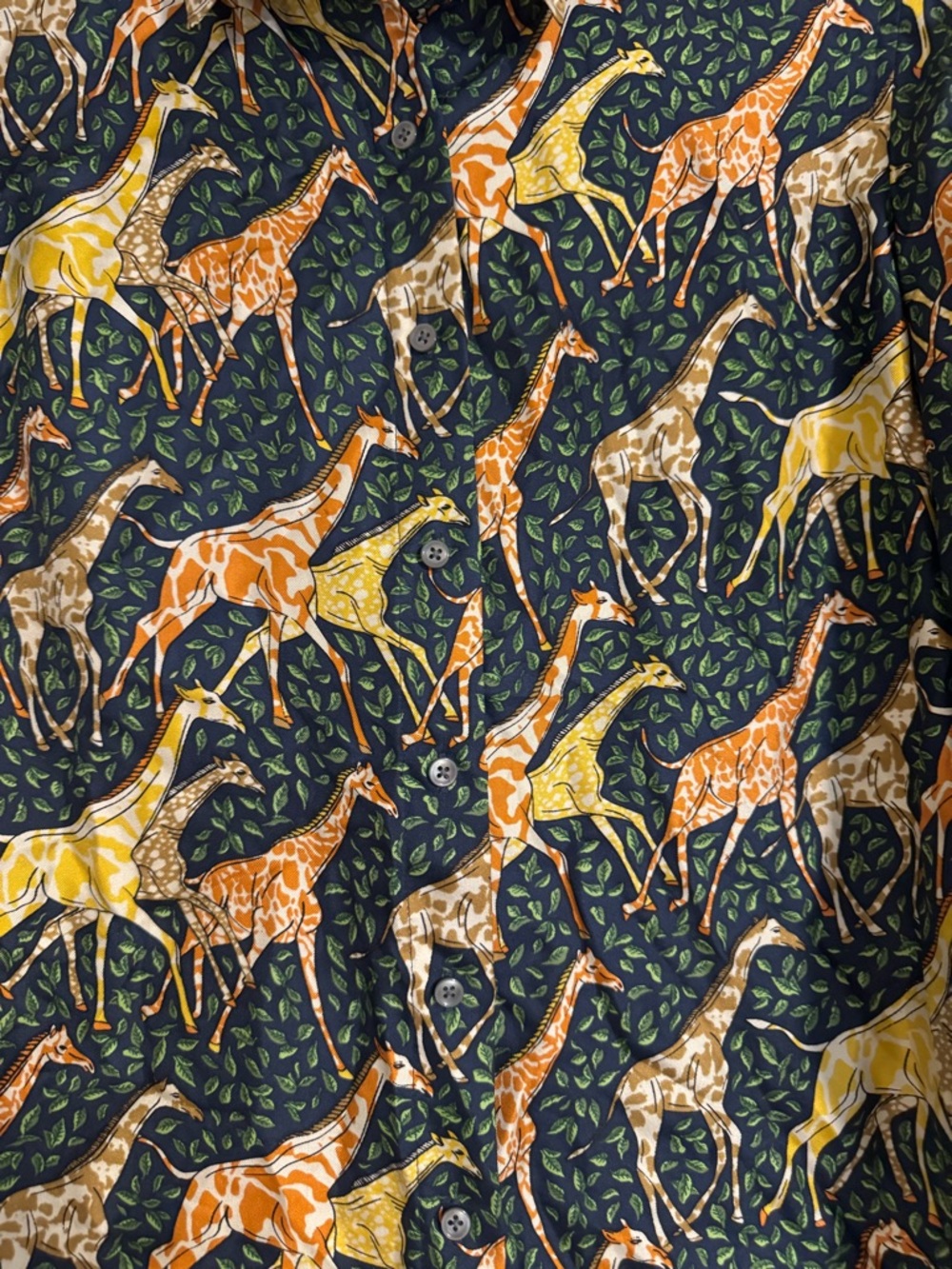 J. Crew Giraffe Print Button-Down silk Shirt - Green, Yellow, Orange - Picture 3 of 3